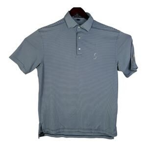 Peter Millar Polo Shirt Mens Small Blue White Stripe Summer Comfort Golf Stretch